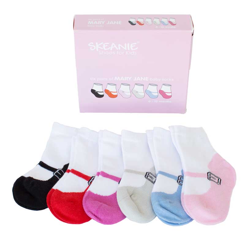 Baby Socks Mary-Jane 6 Pack (0-12 Months) - SKEANIE Shoes for Kids