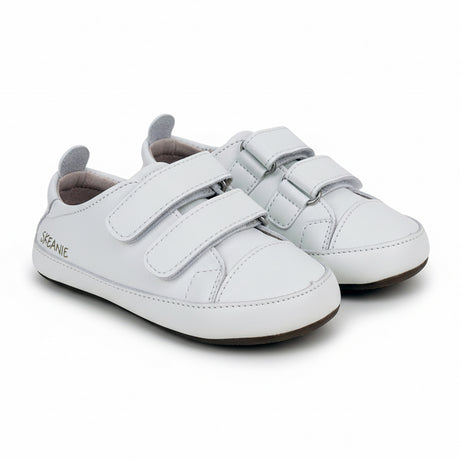 SKEANIE Tyler Trainers, White, Genuine Leather Baby & Toddler First Walker Shoes, Light-Weight, Flexible Sole Pre-Walker Sneakers for Boys & Girls